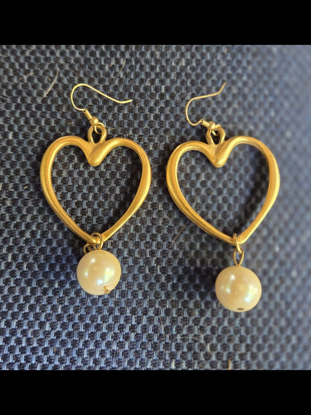 Gold Heart Drop Earrings with Pearl Dangle Costume Jewelry